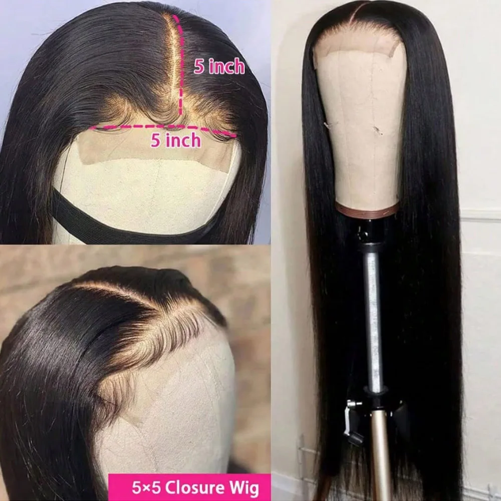 Human Hair Wigs Bone Straight 5x5 HD Lace Closure Wigs Human Hair Pre Plucked with Baby Hair for Women 26 Inch 200% Density