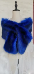 Elegant Navy Blue Faux Fur Wedding Bolero Shrug - Winter Bridal Shawl and Party Wrap - One Size (Blue with black)