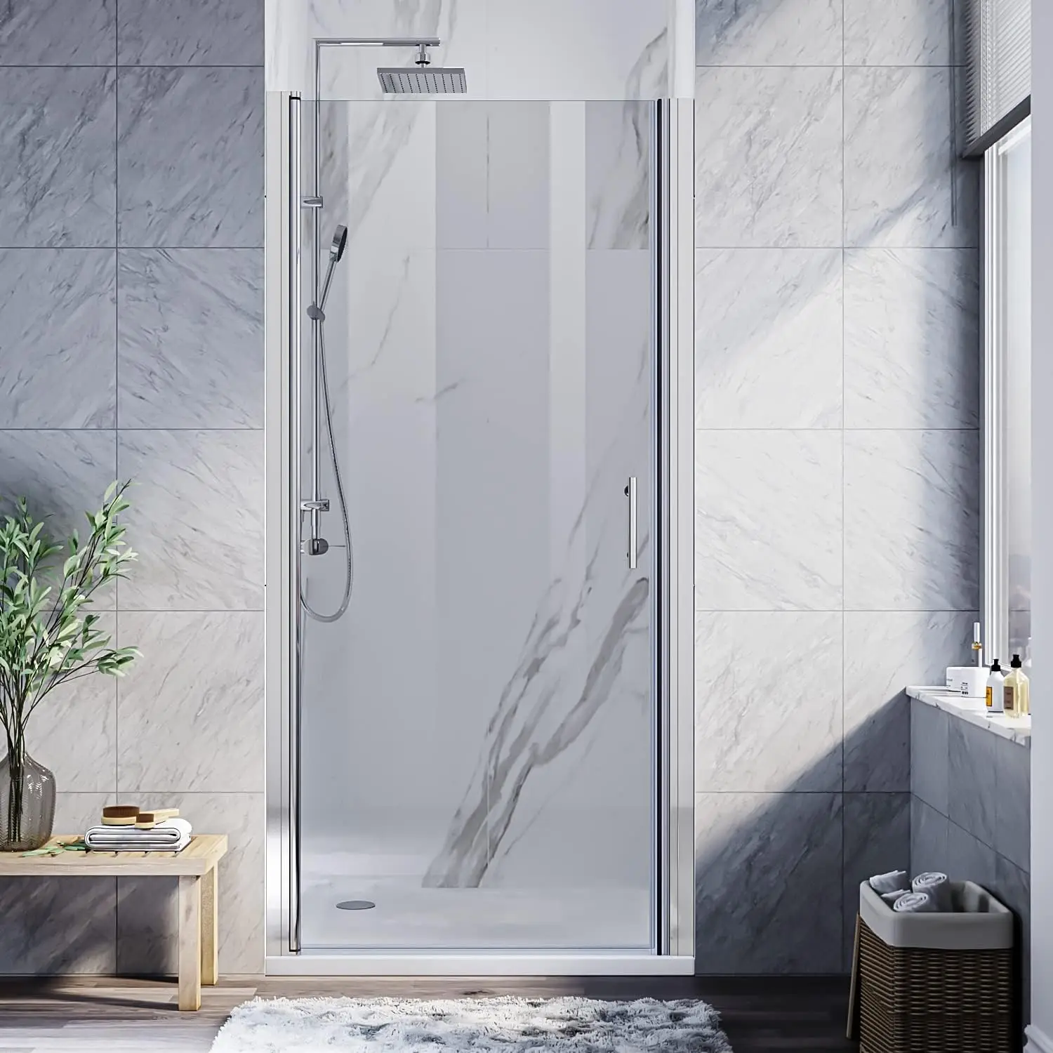 Pivot Swing Shower Door 36 in.W x 72 in.H, Frameless Shower Door with 1/4 in. Clear Tempered Glass, Single Glass Panel 2