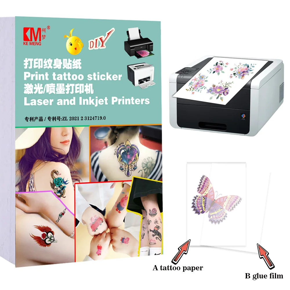 A4 Größe für Laser-und Tinten strahl drucker druckbare transparente Tattoos Druckpapier Transfer papier temporäre Tattoos Aufkleber – Detail 2
