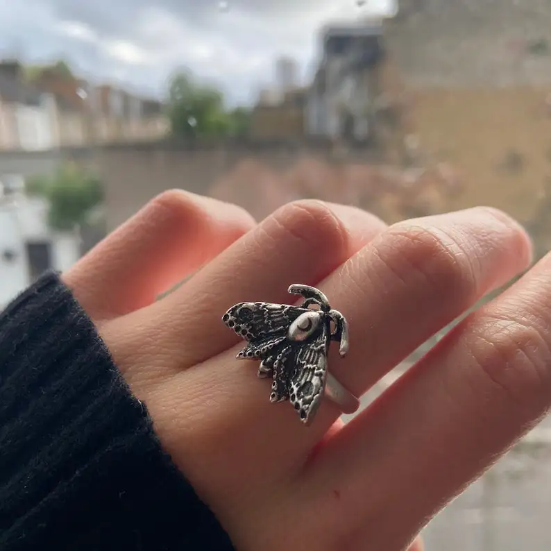 

Cute Moon Moth Ring, Chunky Statement Ring, Witch Ring, Adjustable Ring, Gifts for her