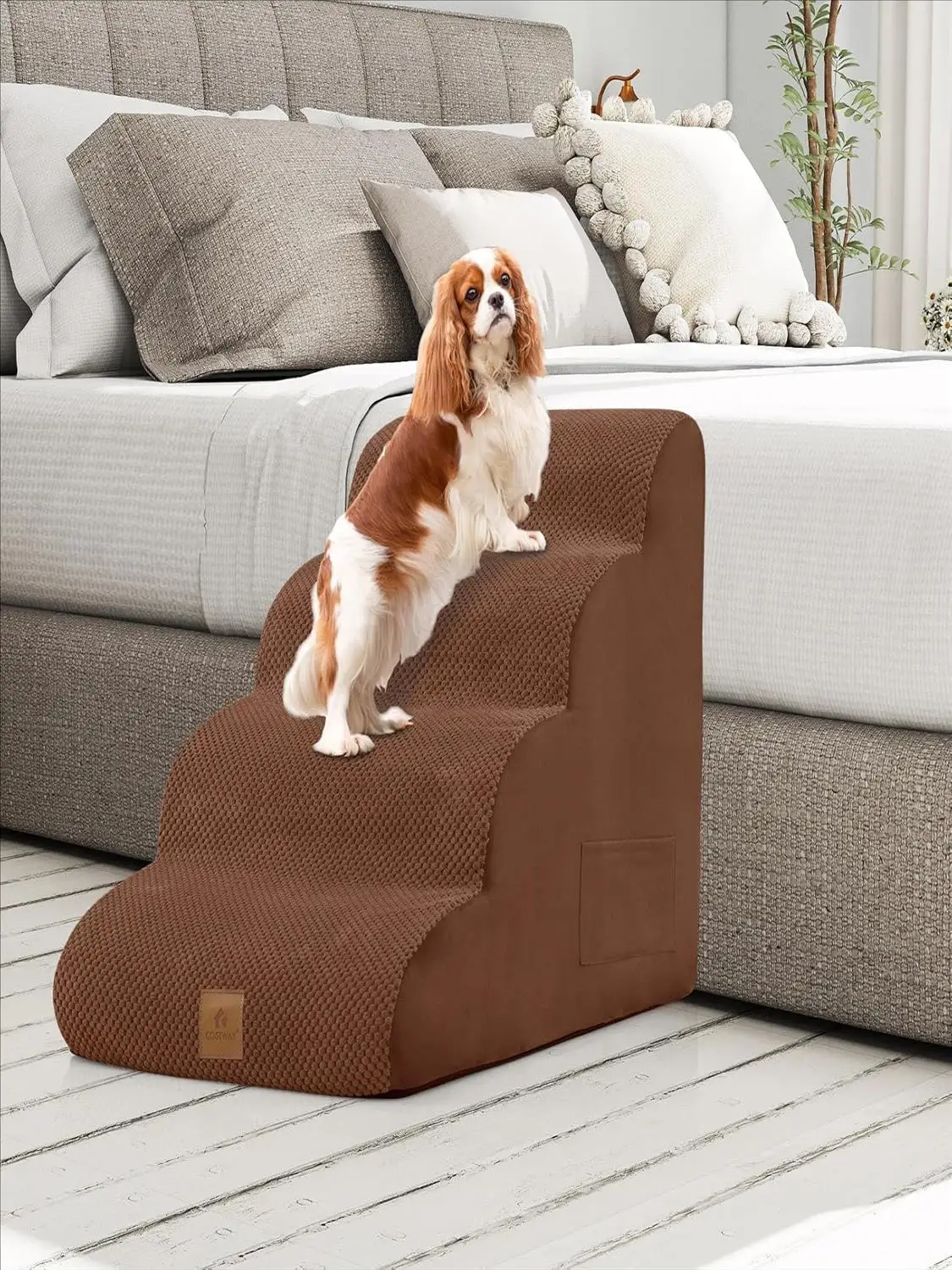 Hundetreppe, 4 Stufen, rutschfeste Hundestufen aus Schaumstoff, Haustiertreppe für Hunde und Katzen, abnehmbare Hundetreppe für Schlafsofa – Detail 1