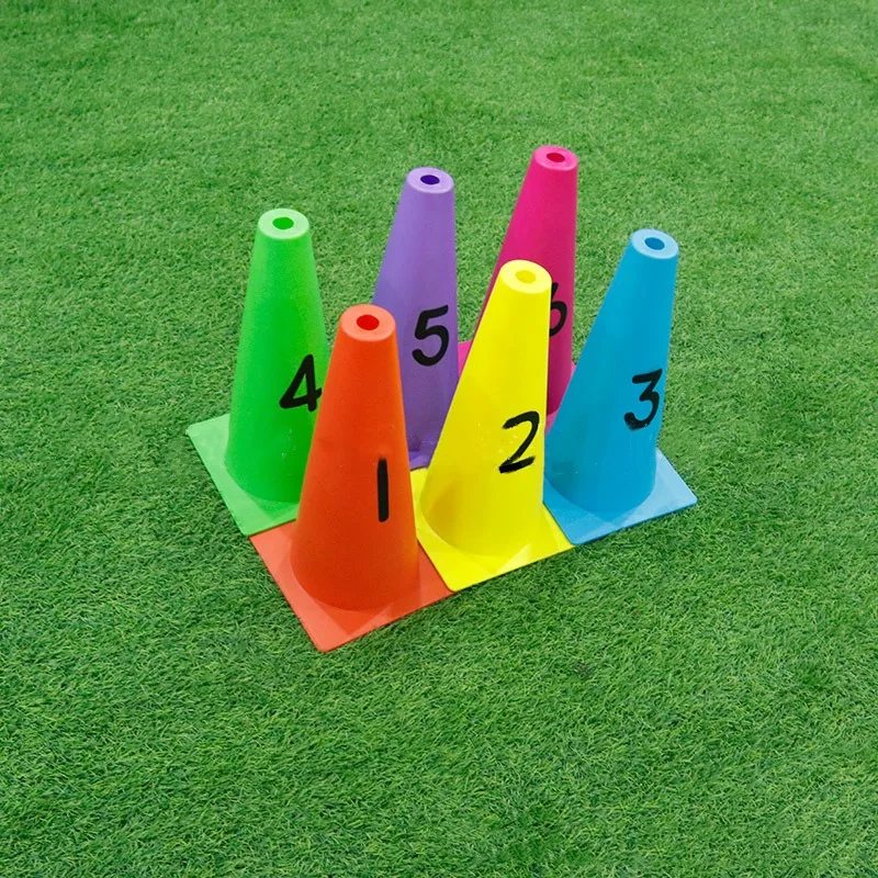 

6pcs Digital Football Sign Buckets PE Wearproof High Flexibility Soccer Logo Cone Agility Training Barrier 32cm Obastacle Marker