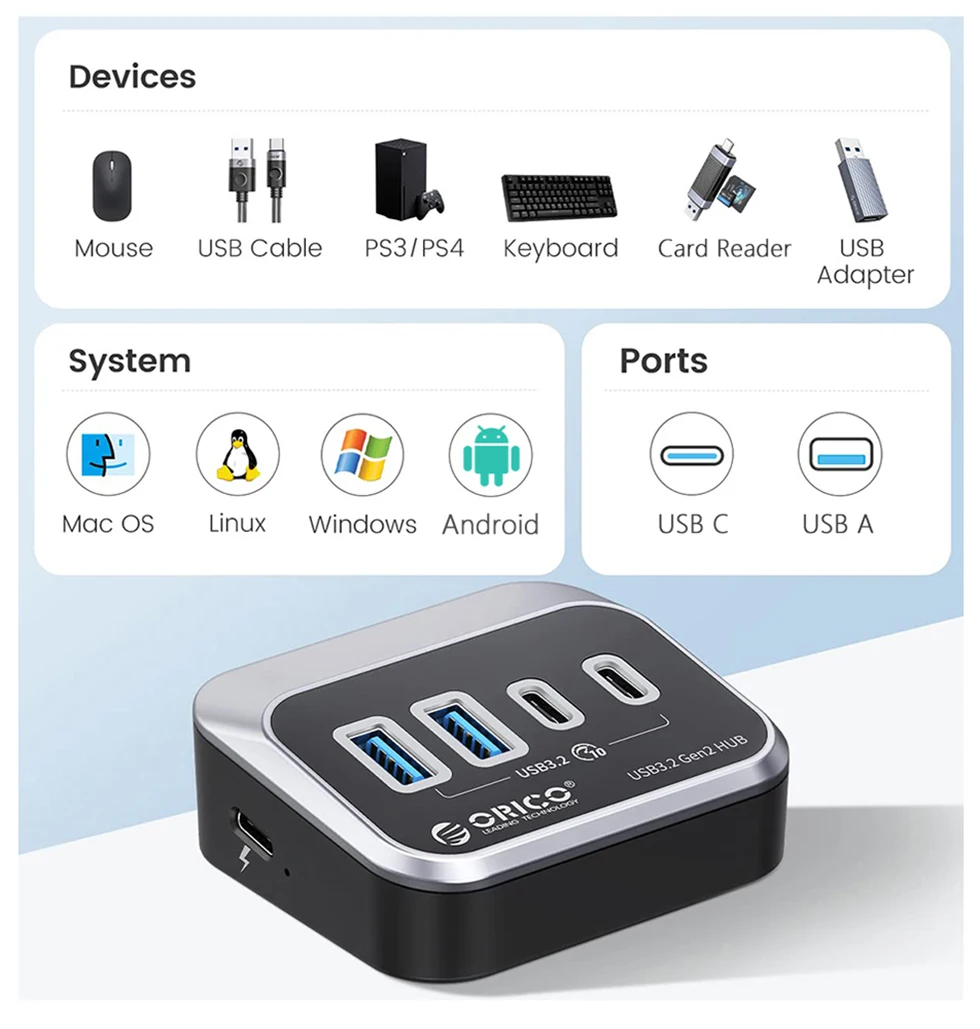 Orico usb a 3.2 hub tipo c