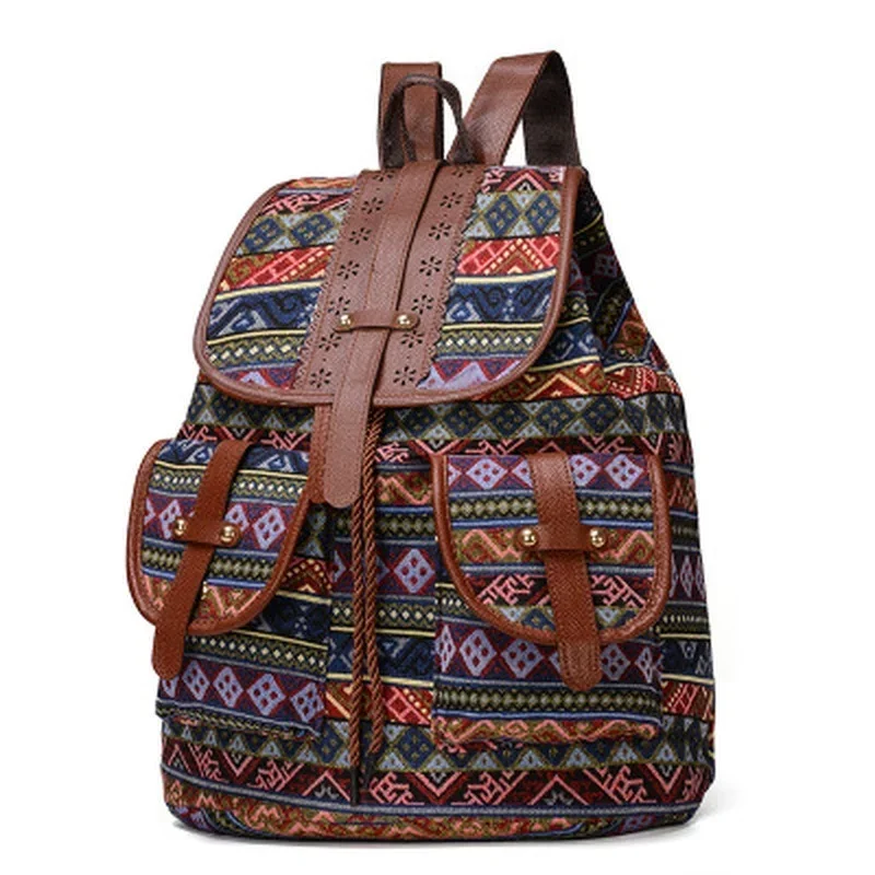 2025 New Fashion Design Women Cloth Bags Vintage Backpack Ethnic Knitted Backpacks Suitable Outdoor Travel Ladies Backpack