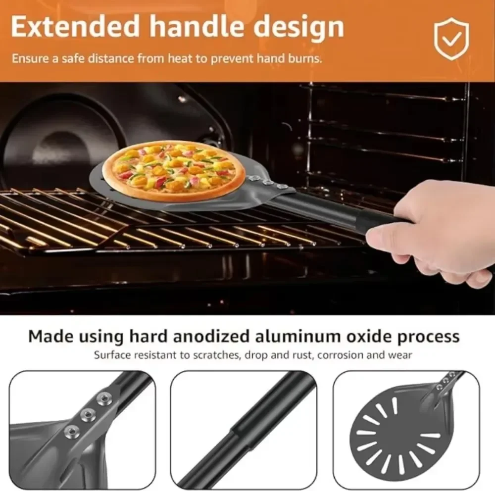6inch Perforated Pizza Peel Aluminum Round Long Handle European Bread Pie Pizza Transfer Tool Restaurant Essential Spatula