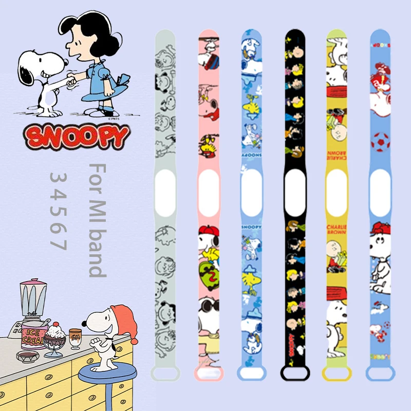 Braccialetto Di Ricambio Snoopy Per Xiaomi Mi Band 3 4 5 6 7 Cinturino In Silicone Anime Per Cinturino Mi Fashion Wristband Smart Watch Band