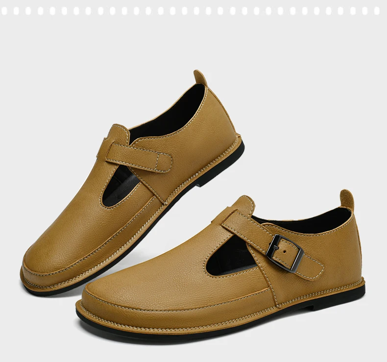 Männliche handgemachte Freizeitschuhe Herren-Sandalen aus echtem Leder, atmungsaktiv, weiche Sohle, flache Slip-On-Sommer-Strand-Wanderschuhe für Herren – Detail 16