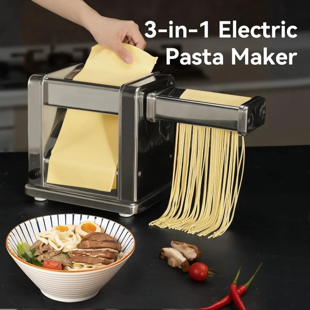 Electric Pasta Maker Stainless Steel Noodle Machine with Roller&Cutter Adjustable 7 Thickness &2 Width for Spaghetti, Fettuccini 3
