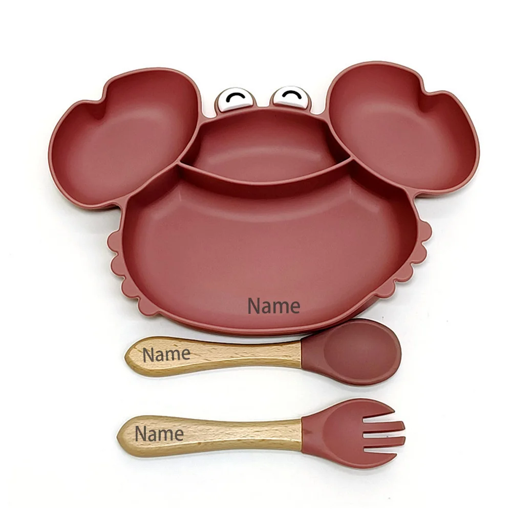 3PCS Children's Tableware Set with Free Name Printing Personalized Silicone Tableware Unique Gift for Boys And Girls