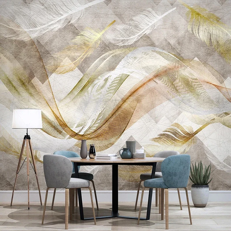 

Custom 3D Mural Wallpaper Home Decor Golden Abstract Lines Feather Wall Decals For Living Room Sofa TV Background Wall Painting