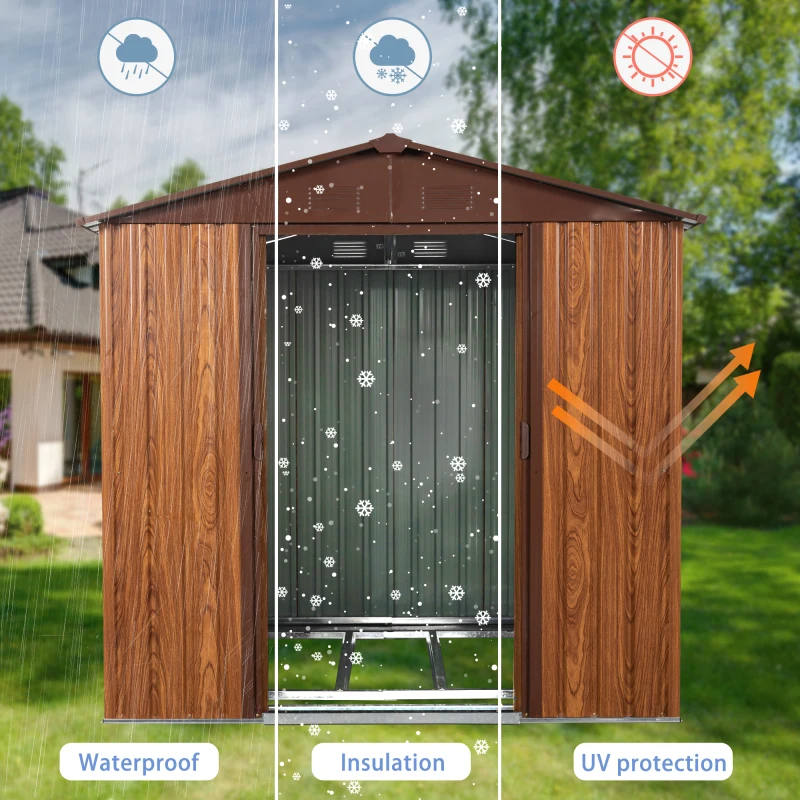 6ft x 6ft Outdoor Metal Storage Shed with Metal Floor Base sturdy and durable Easy to assemble For outdoor backyard gardens