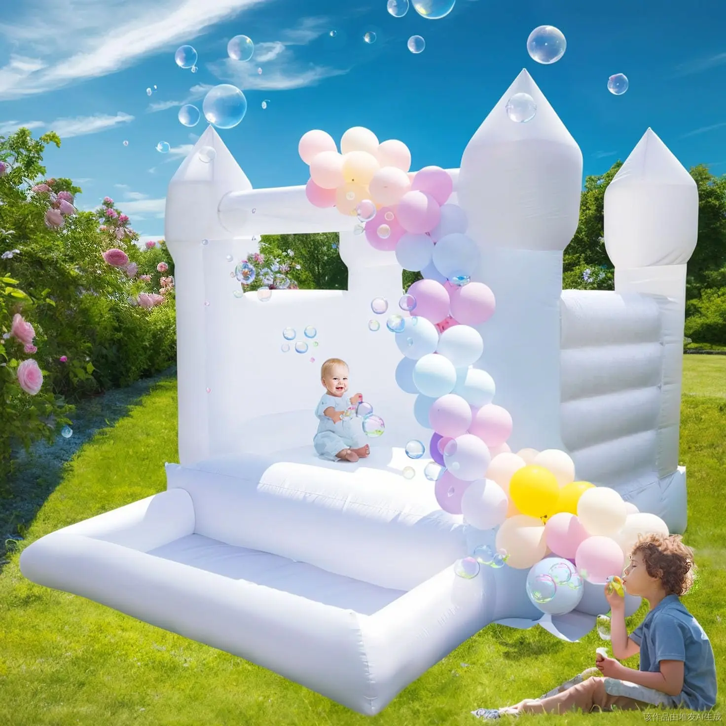 

Inflatable White Bounce House Castle With Ball Pit And Air Blower Jumper Bouncy House Castle Commercial Wedding Bouncer For Kids