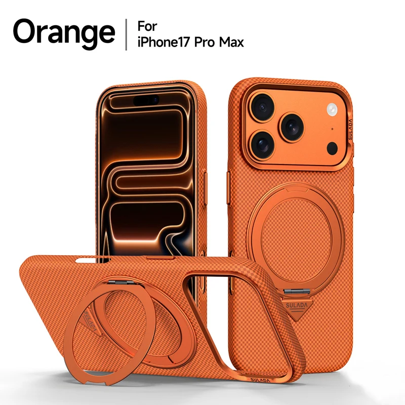 Alloy Lens 360° Rotating Magnetic Case with Carbon Fiber Texture and Frosted Finish