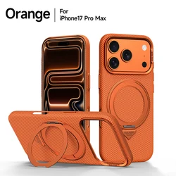 Alloy Lens 360° Rotating Magnetic Case with Carbon Fiber Texture and Frosted Finish - iPhone 16 Pro Max (Orange)
