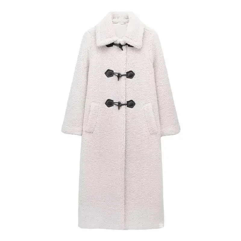

White Lambswool Women Suit Ladies Formal Elegant Female Daily Business Work Wear Office Lady Warm Winter Long Jacket Coat