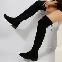 Faux Suede Female Thigh Gigh Boots Women New  Autumn Zipper Elastic Knee-high Boots Woman Tube Lace-up Botas Mujer Size 43 - Image 2