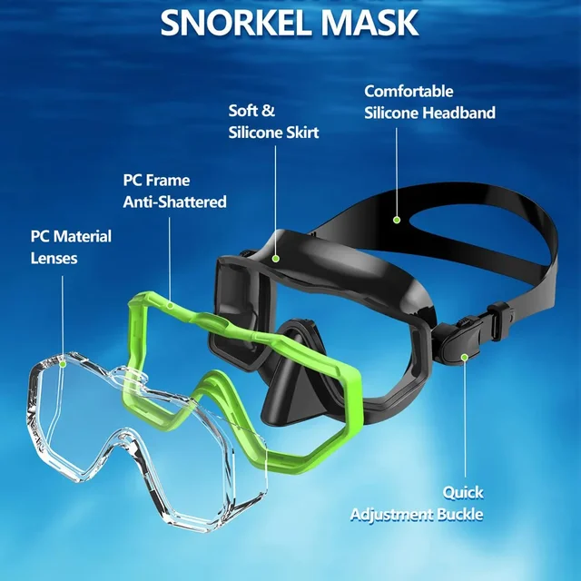 Kids Snorkel Mask 3 Windows Panoramic Wide View HD Three-Lens Adjustable Scuba Snorkeling Swimming Diving For Youth and Child