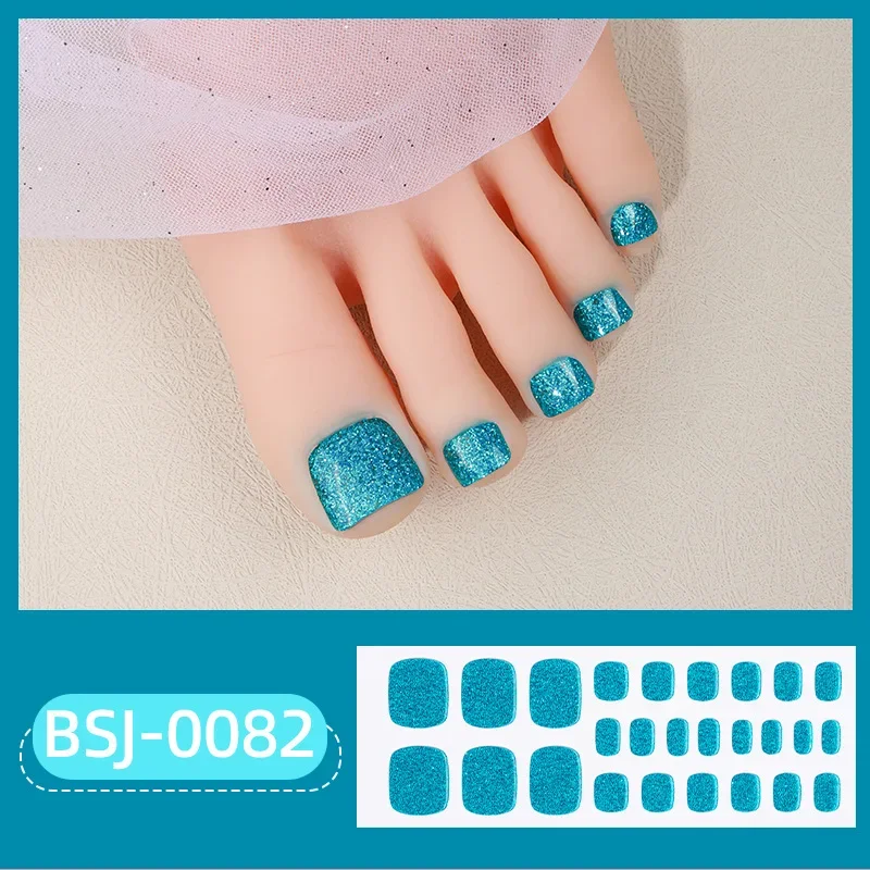 Toe Gel Nail Sticker Hardens with UV Lamp Curing Gel Stickers Waterproof Korean Semi Cured Foot Gel Nail Art Wraps Manicure