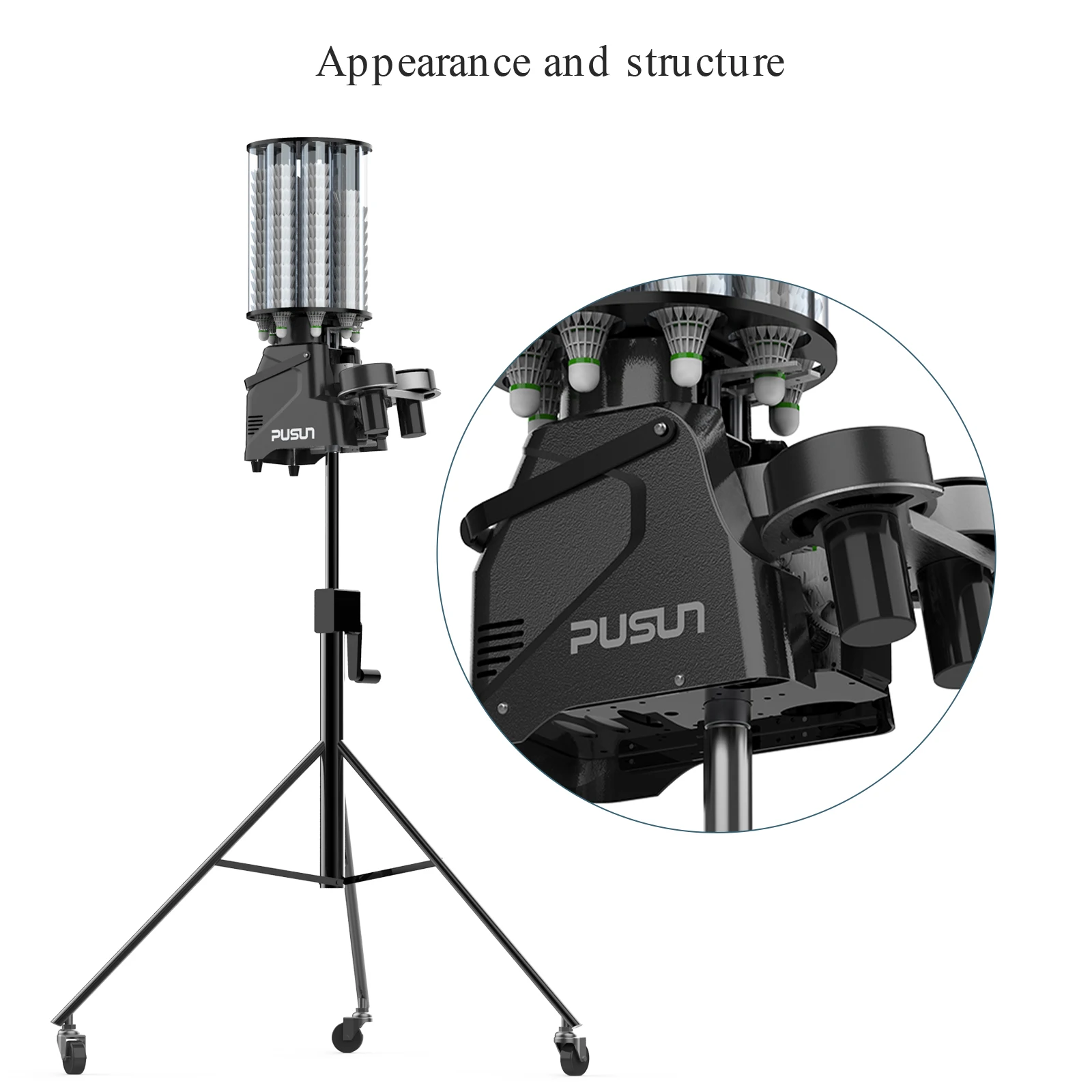 PB-6001 Advanced Badminton Machine: App-Controlled, 180+ Shuttlecock Capacity, Customizable Modes-Professional Badminton Launc