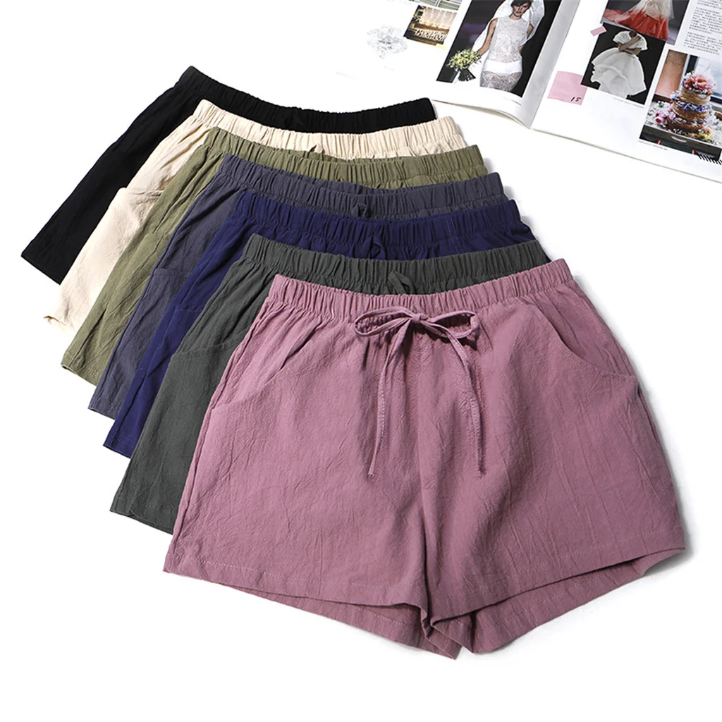

Women Cotton Linen Shorts 2022 Summer Sports Casual High Waist Black Loose Pockets Basic Short Pants Pantalones Cortos De Mujer
