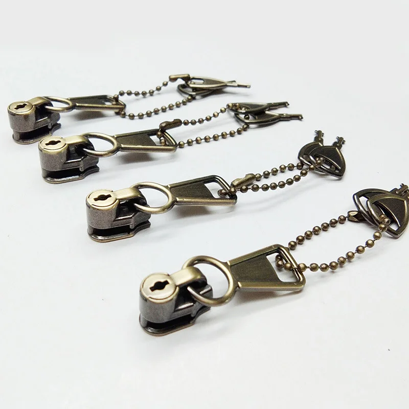 5# Nylon Coil Zipper Key Lock Slider Locking Zip Pull Head DIY Handmade Accessories For Clothing Luggage Replacement Decor 1Pcs