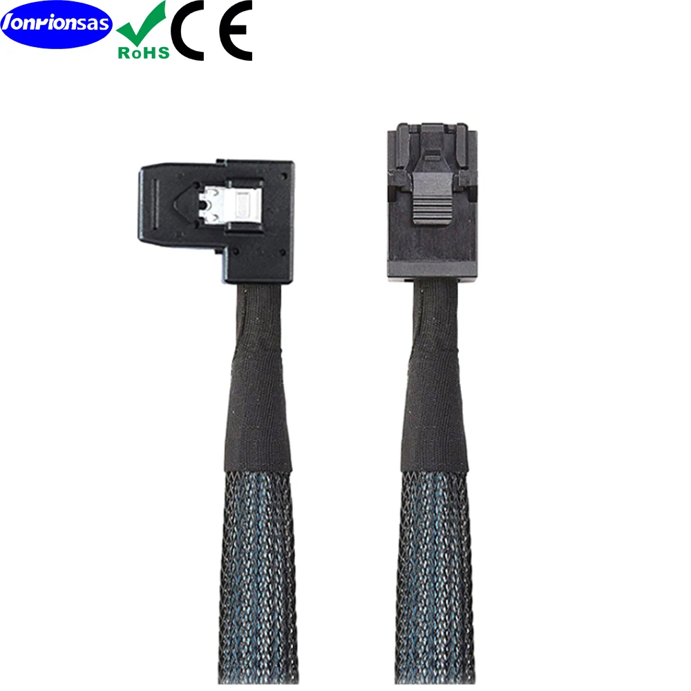 LONRIONSAS #12G Внутренний Mini SAS HD SFF-8643 (36Pin) кабель с левым углом, со скобой, 100 Ом, гибкий, поддержка RAID