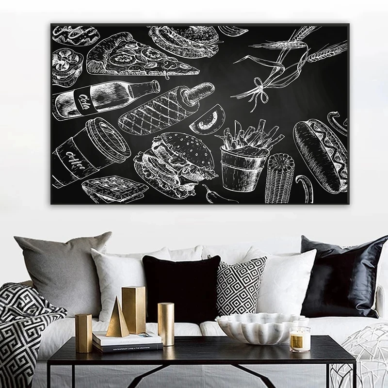 Restaurant Blackboards Posters Sushi Burger Food House Canvas Painting HD Print Abstract Wall Art for Kitchen Room Home Decor