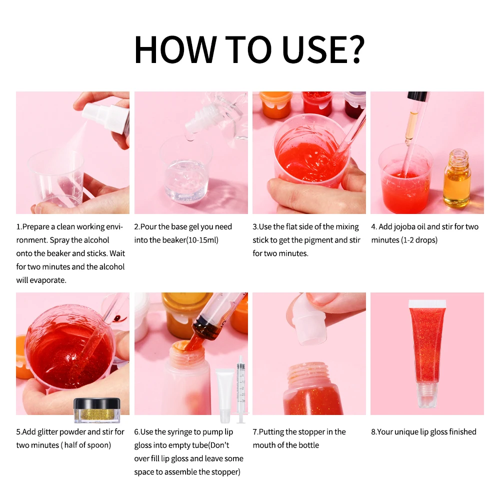 DIY Lip Gloss Kit Moisturizing Clear Lip Gloss Base Gel 100ml With Lipgloss Tubes Pigment Powder Glitter Flavor Essence Oils