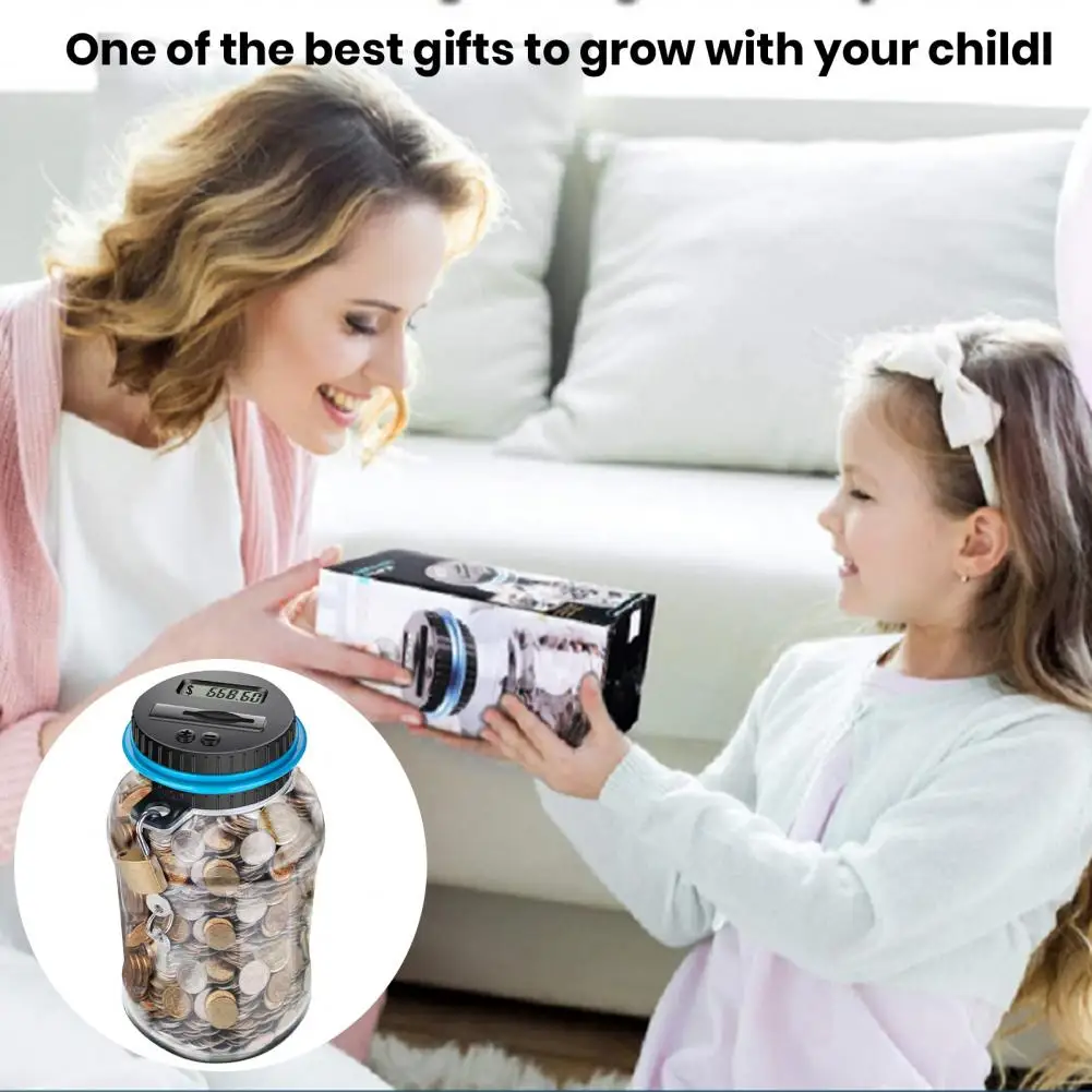 Money Box with Lcd Screen Capacity Coin Container Digital Lcd Counter Piggy Bank with Lock Secure 2.5l Plastic Coin for Home 4