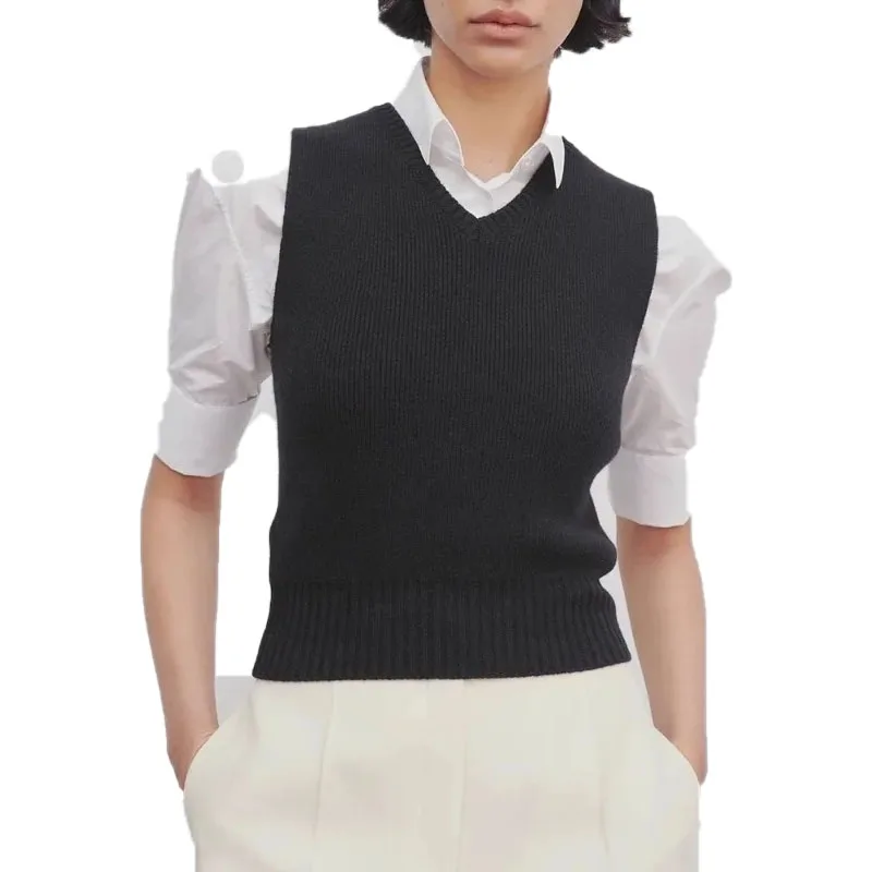 

VII 2024 Brand R Fall Clothing V-Neck Sleeveless Slim Fit Wool Knit Short Vest Cheap Women's Clothing And Free Shipping Offers