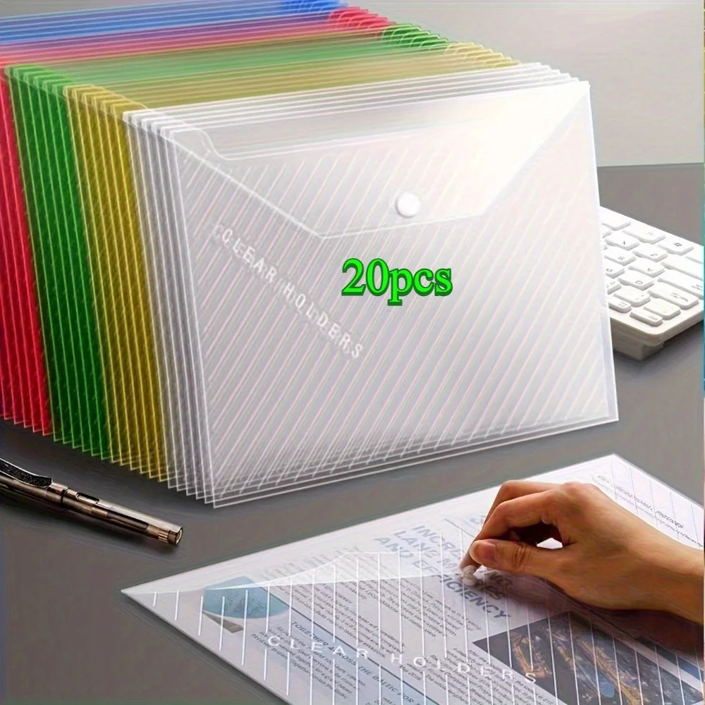 20pcs Snap Button File Folders - A4 Letter Size,Durable Plastic Document Organizer for Office, School, Portable File Organizer