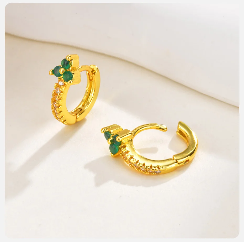 Vnox Luxus-Ohrringe mit farbigem Zirkon für Damen, vergoldete Kristall-Creolen mit drei Blättern, modische Piercing-Schmuckgeschenke – Detail 10