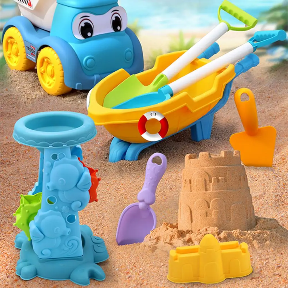 17/18/19PCS 해변 모래 장난감 세트 해변 양동이 모래시계 삽 내구성 플라스틱 여름 수영장 해변 게임 야외 놀이 도구 휴일