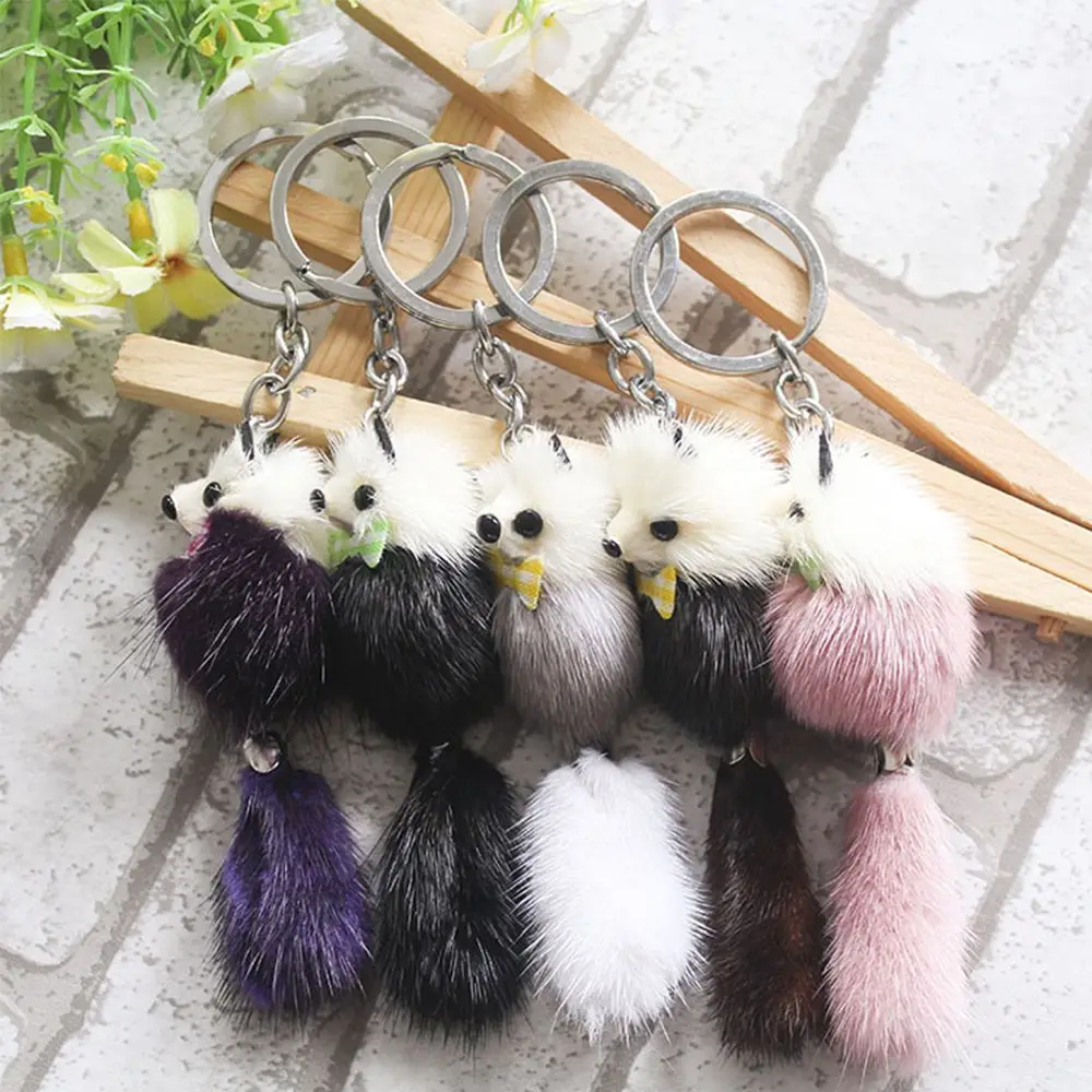 Women Bow Backpack Car Keyring Pom Accessories Fur Ball Keychain Mink ...