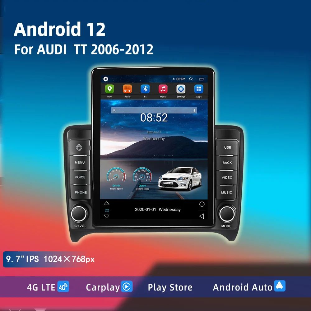 

9.7" Car Android Player For Audi TT 2006-2012 Screen Carplay Tesla Style Vertical Multimedia Video Radio GPS Stereo Head Unit