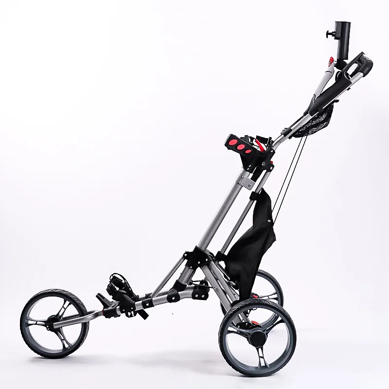 Black Three-wheel Manual Folding Golf Bag Trolley Golf Tricycle Supplies Trolley