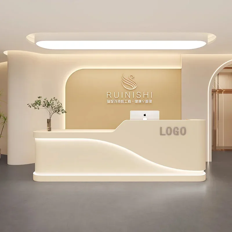 Supermarket Comptoir Caisse Bar Furniture，Shop Podium Reception Desk Cash Beauty Salon White Barbershop Simple Reception Desk