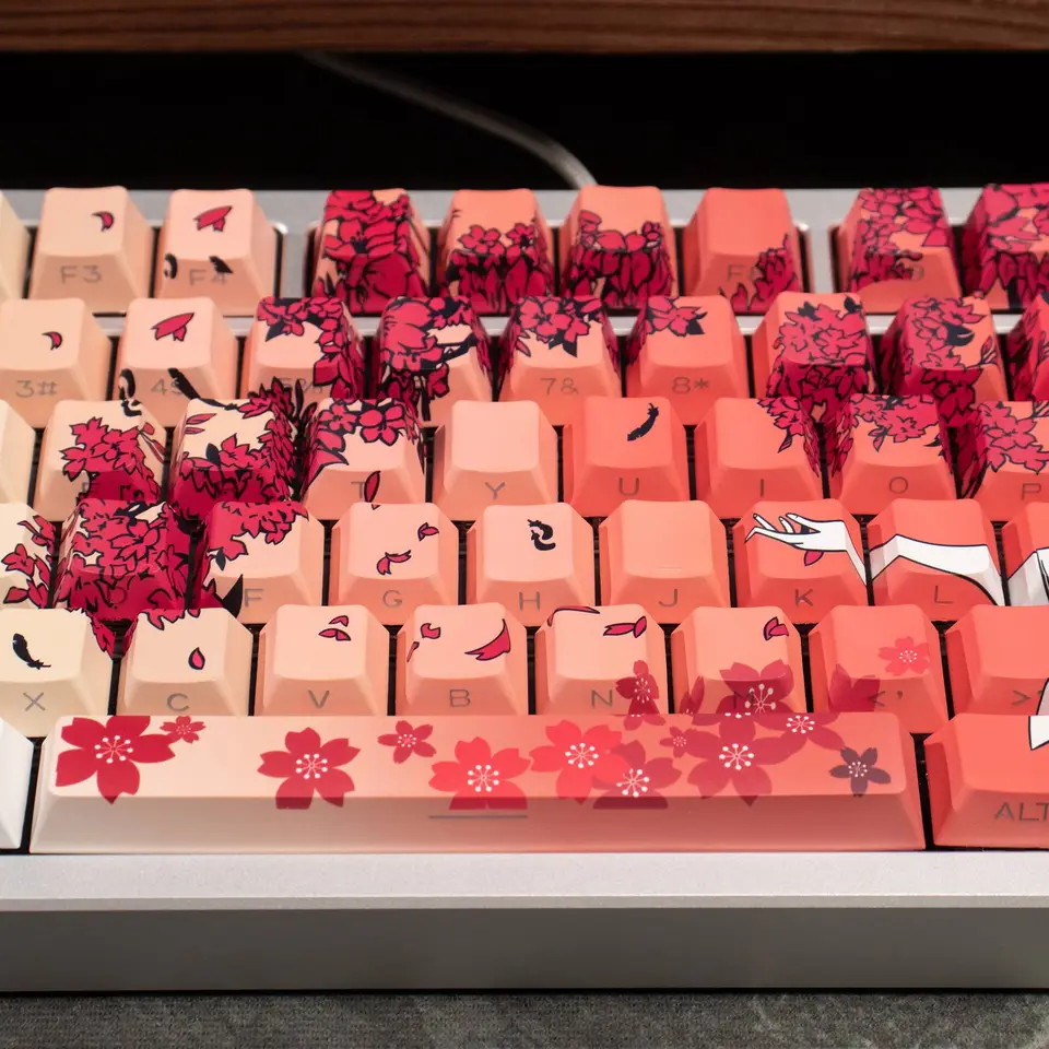131 keys Raven Sakura Keycaps Dye Sub Cherry Profile PBT Keycaps