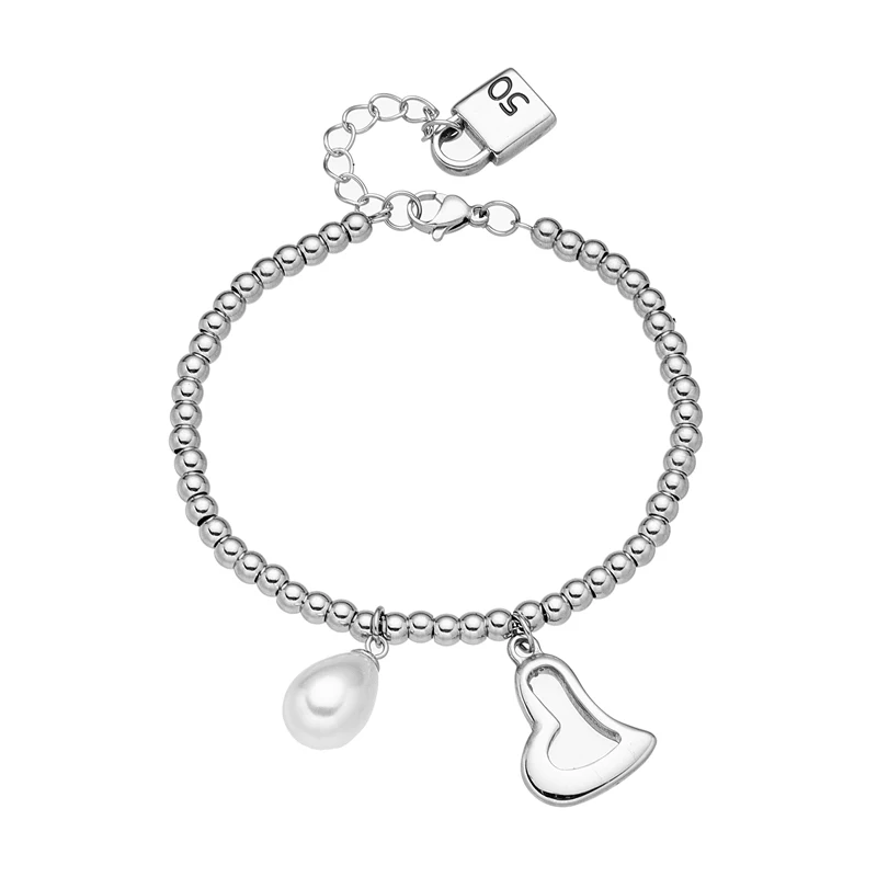 Moda Donna E Uomo Argento Acciaio Inossidabile Love Sun Moon Ciondolo Uno 50 Lock Chain Beads Braccialetto Di Perle Regalo Di Gioielli