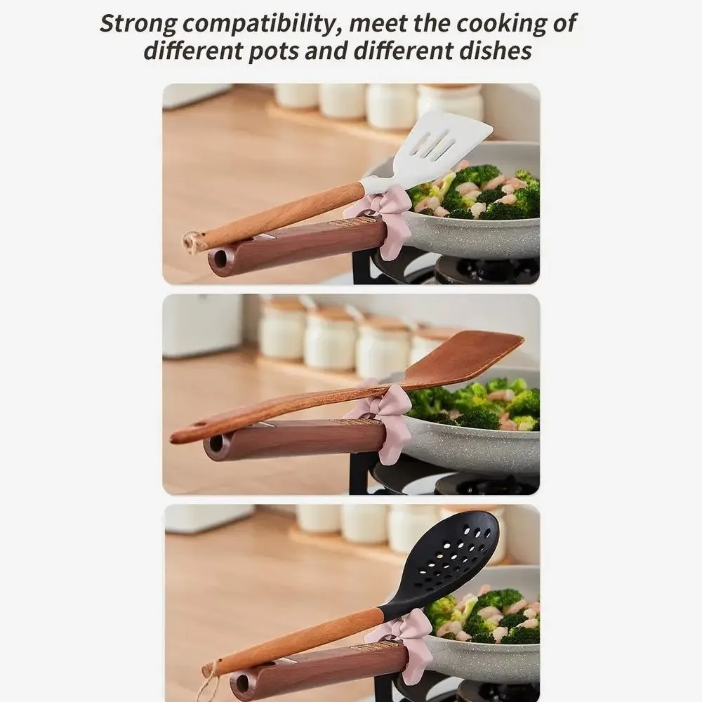 Description Picture 5 of itemBow-knot Spoon Rest Silicone Construction Cute Design Silicone Spoon Holder Compact Size Space-Saving Pan Clip Rack Kitchen Use