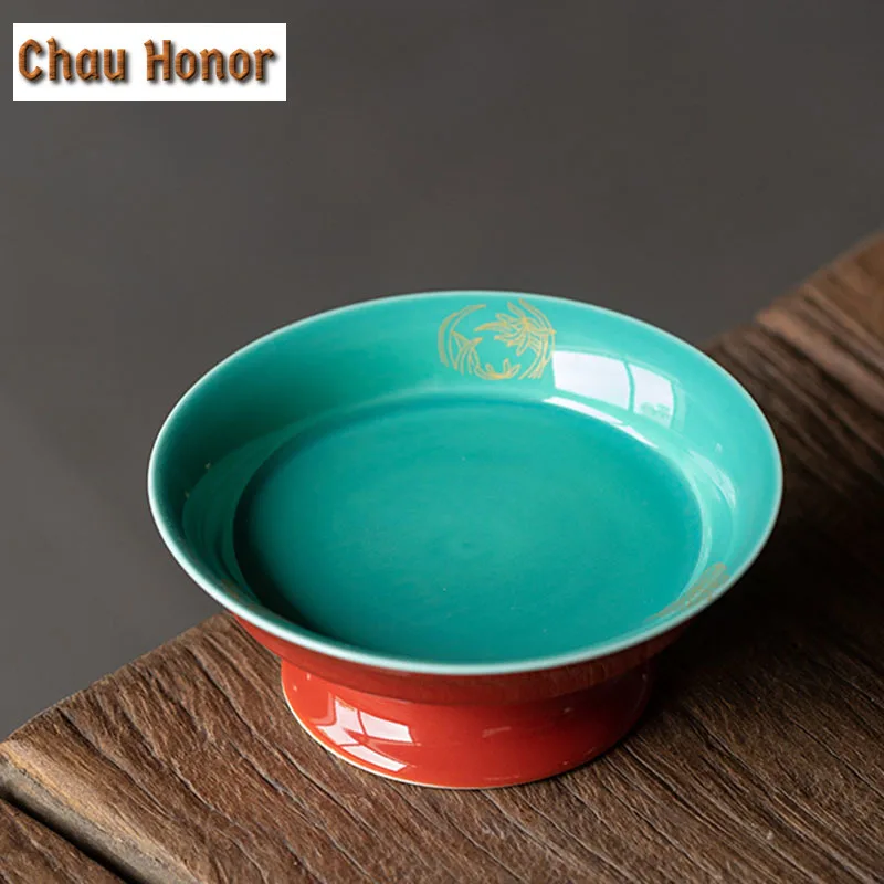 Boutique Palace Red Glaze Art Ceramic Tea Trays Household Chinese Style Zisha Teapot Bowl Holder Snack Fruit Plate Tea Ceremony