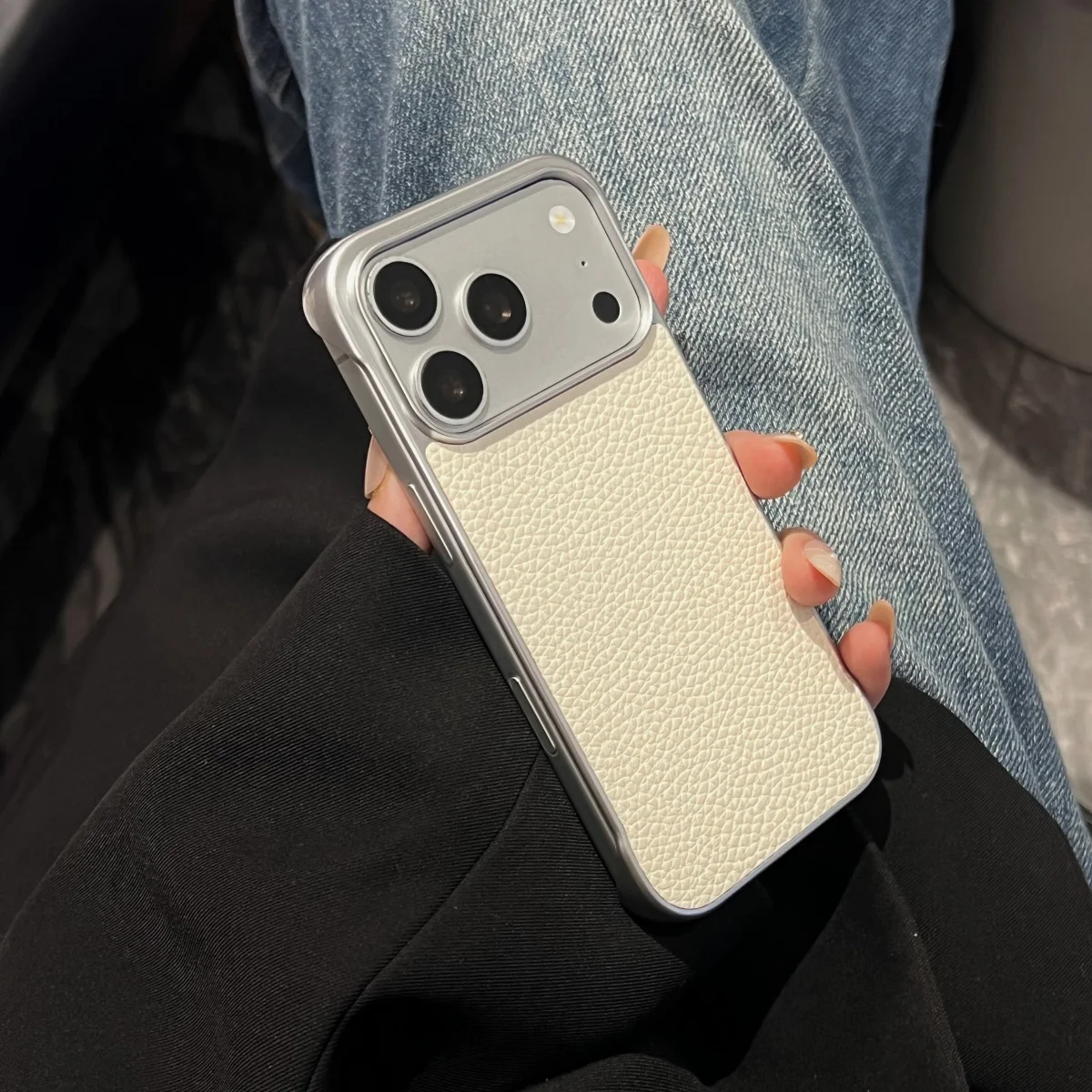 Luxury Lychee Leather Frameless Shockproof Phone Case - Ultra Thin Solid Color Cover