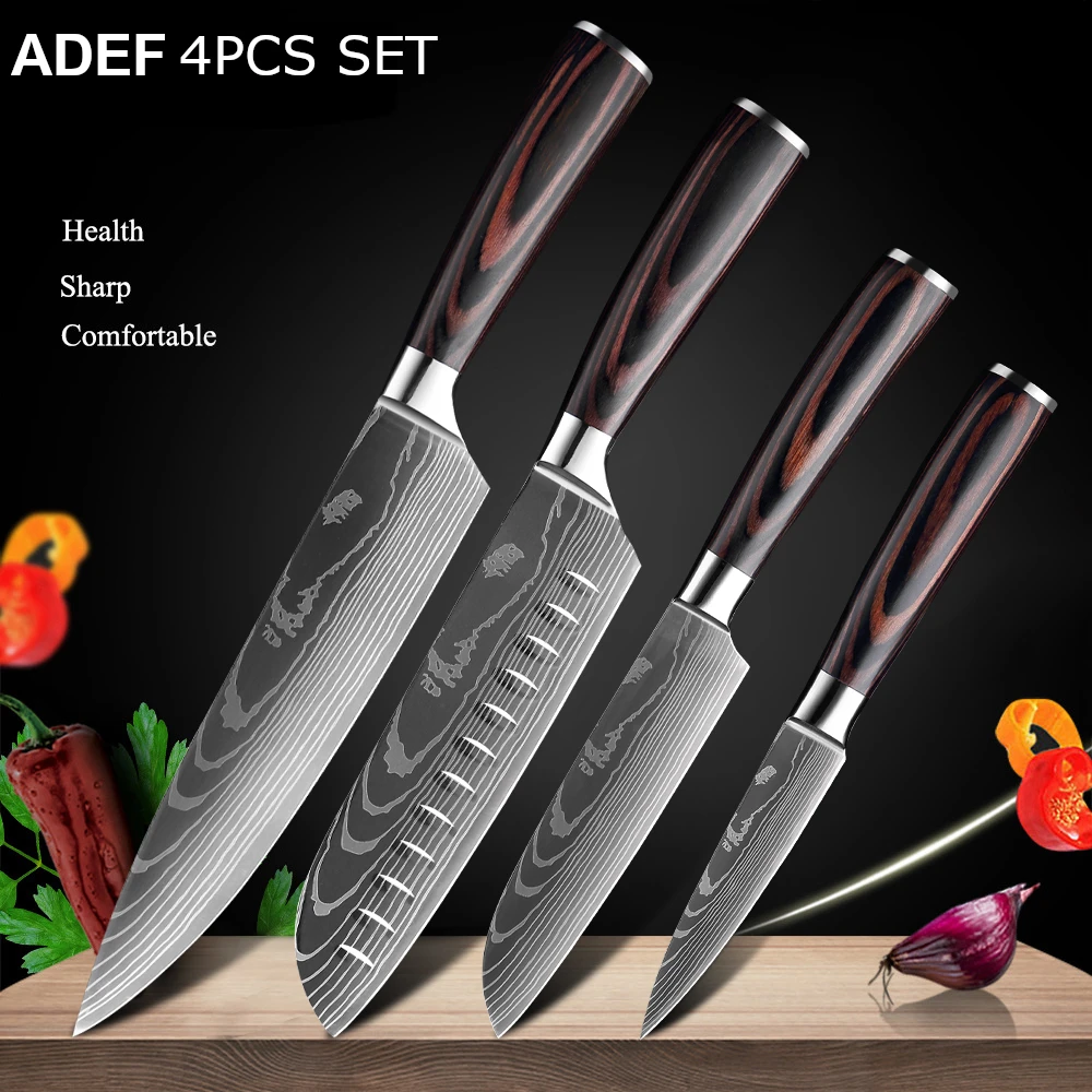 Mdhand 7 inch Kitchen Knives Laser Damascus Pattern Chef Knife Sharp Cleaver Slicing Utility Knives Tool