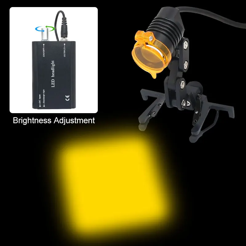 Head Flashlight For Dental Loupes Dentist with Yellow Filter Glasses Clip Rechargable Adjustable Brightness