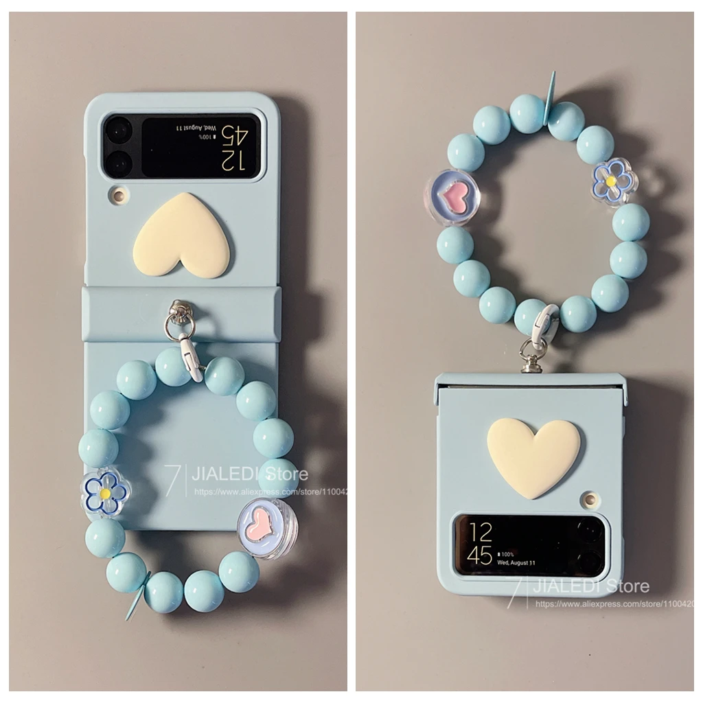 Charming Beaded Bracelet Love Hinge Phone Case with Hand Chain Cover