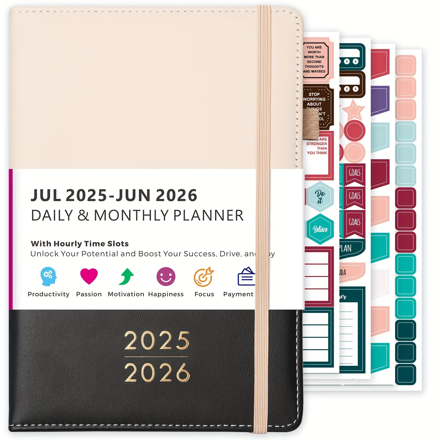 2025-2026 Academic Daily/Monthly Planner 5.7"x8.4" Hourly Schedule, 12 Tabs & Pocket Faux Leather Work/Home/School FOCUS DAY
