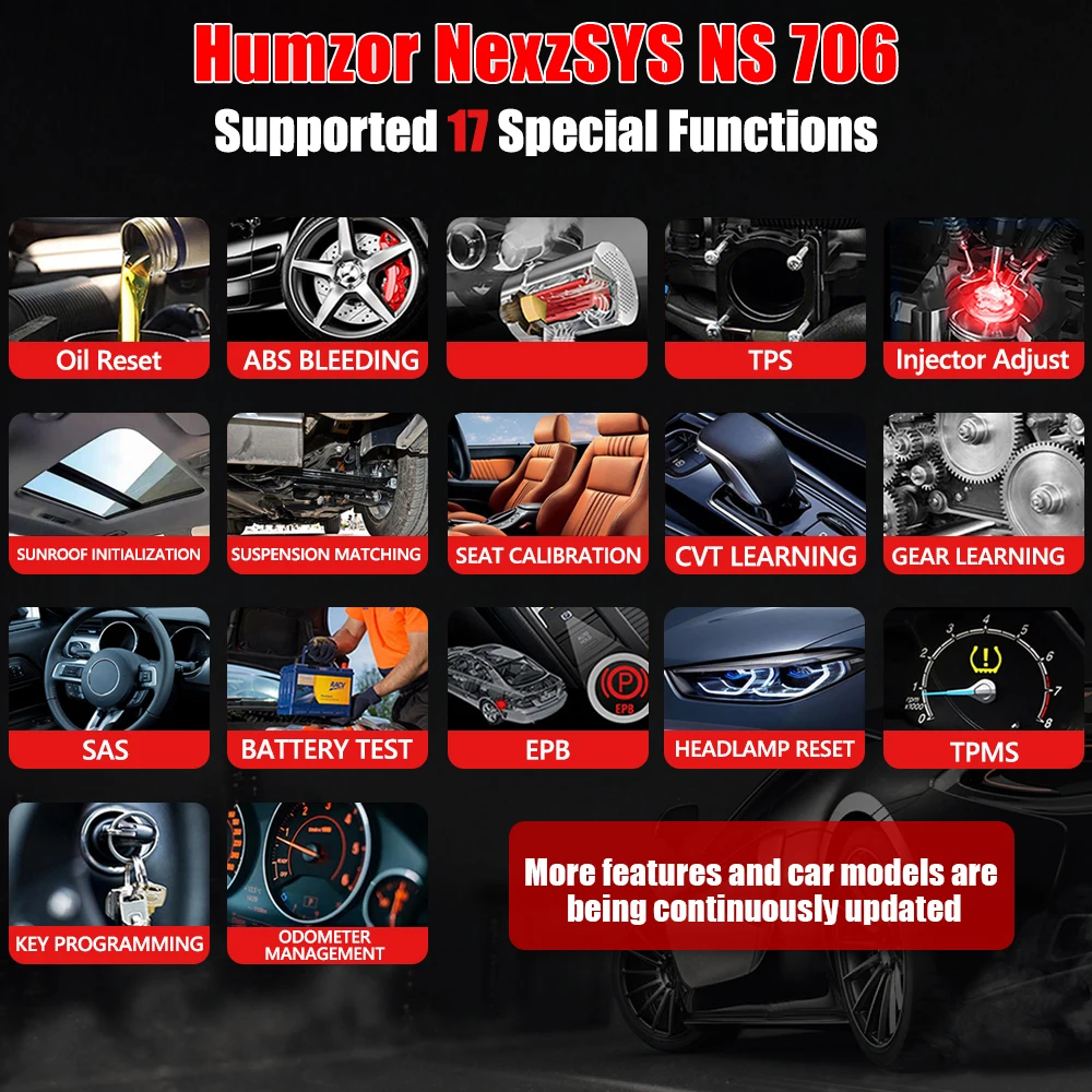 Humzor NexzSYS NS 706 Car Full System Diagnostic Tool Oil TPMS SAS 17 Reset Services ECU Key Programmer WIFI USB Multi-languages 4