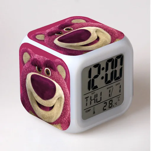 

Toy Story Lotso Alarm Clock Growing LED Color Change Digital Light PVC Action Figure Toys for Kids Birthday Gift