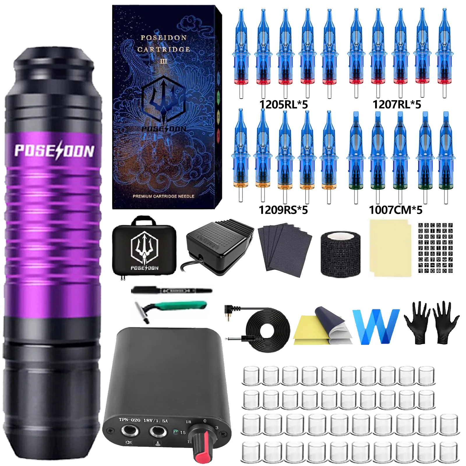 POSEIDON Tattoo Kit High Power Tattoo Pen Kit For Permanent Makeup Machine Hot Power Supply Gun